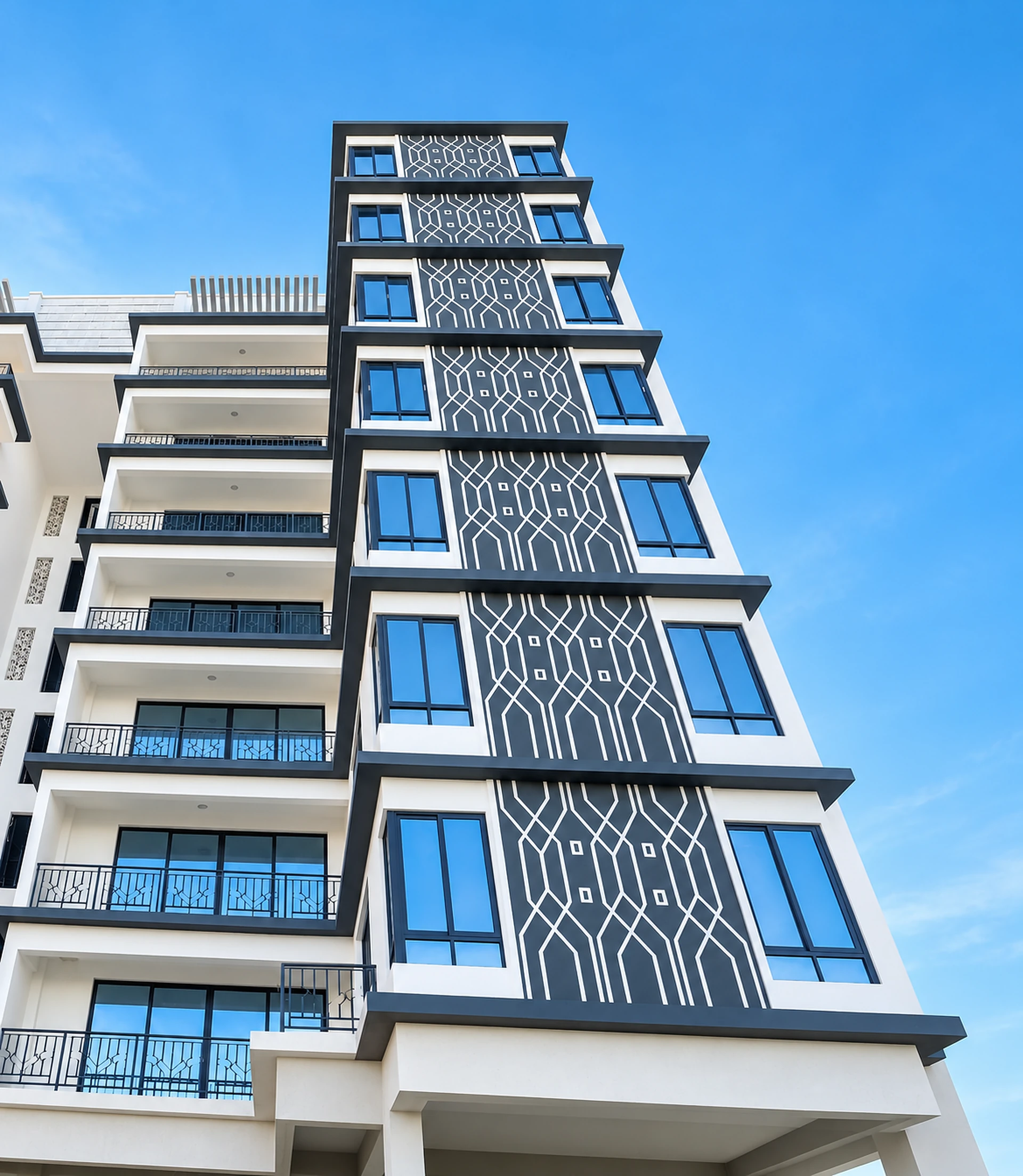 The tower of Premier Sea View Apartments rising against a blue sky